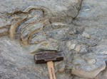 Tight folds in a rhyolite dome that forms the southern margin to the caldera