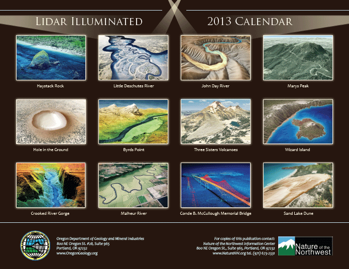 back page of DOGAMI Lidar Illustrated 2013 lidar calendar