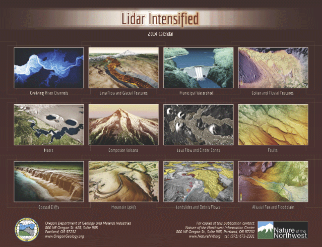 back page of DOGAMI Lidar Illustrated 2014 lidar calendar
