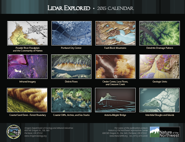 back page of DOGAMI Lidar Illustrated 2014 lidar calendar