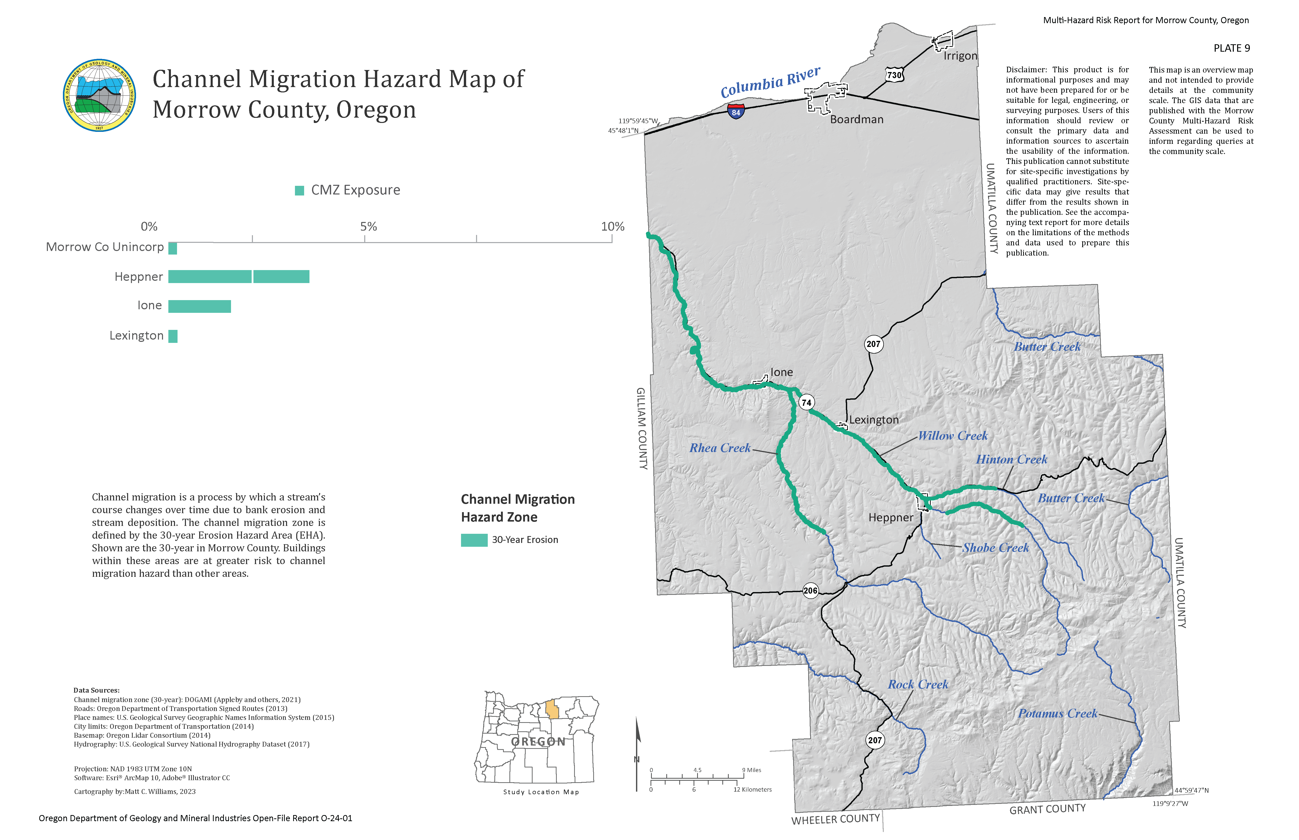 Plate 9 - Channel Migration Hazard Map of Morrow County, Oregon