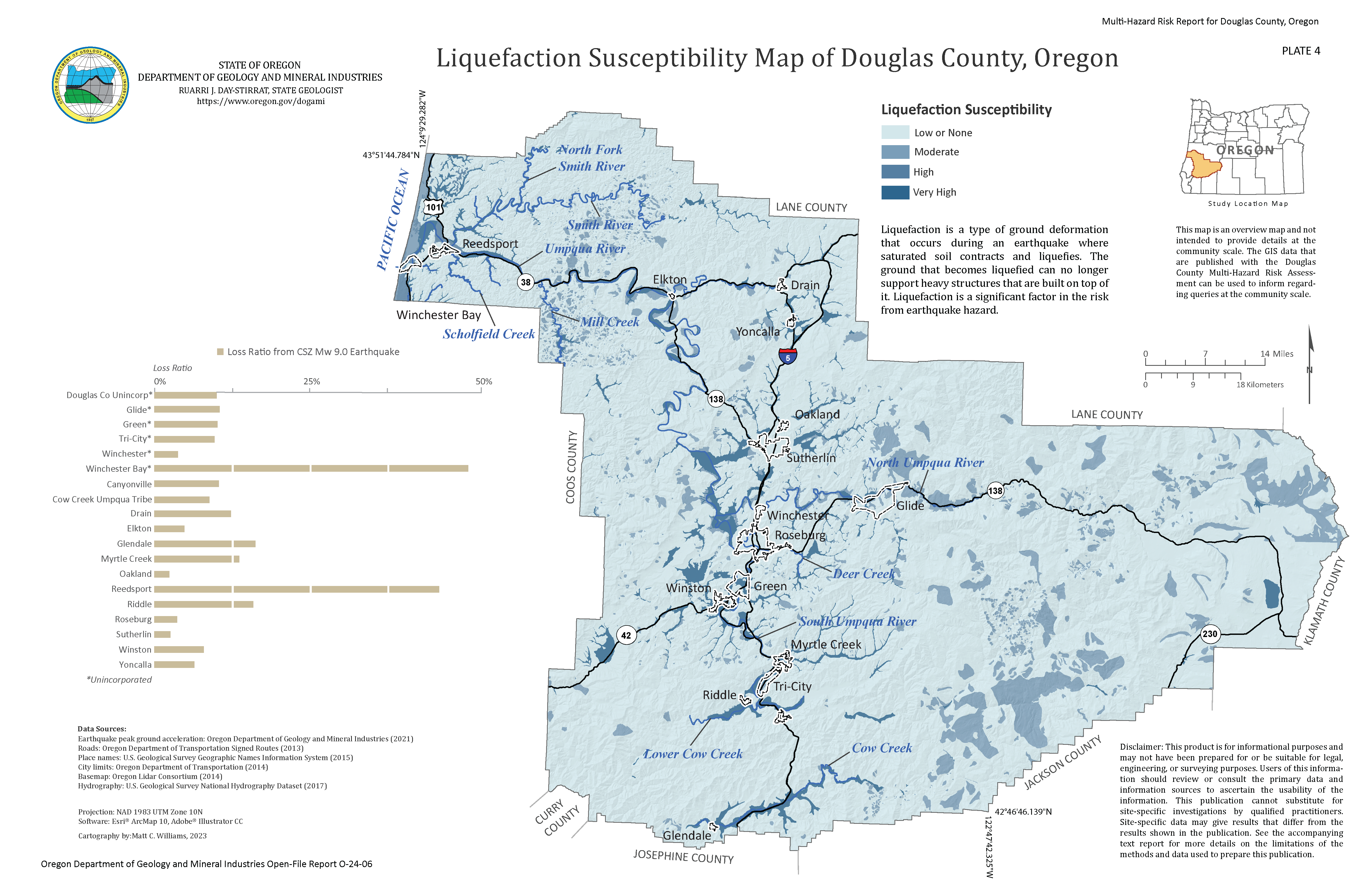 Plate 4 - Liquefaction Susceptibility Map of Douglas County, Oregon
