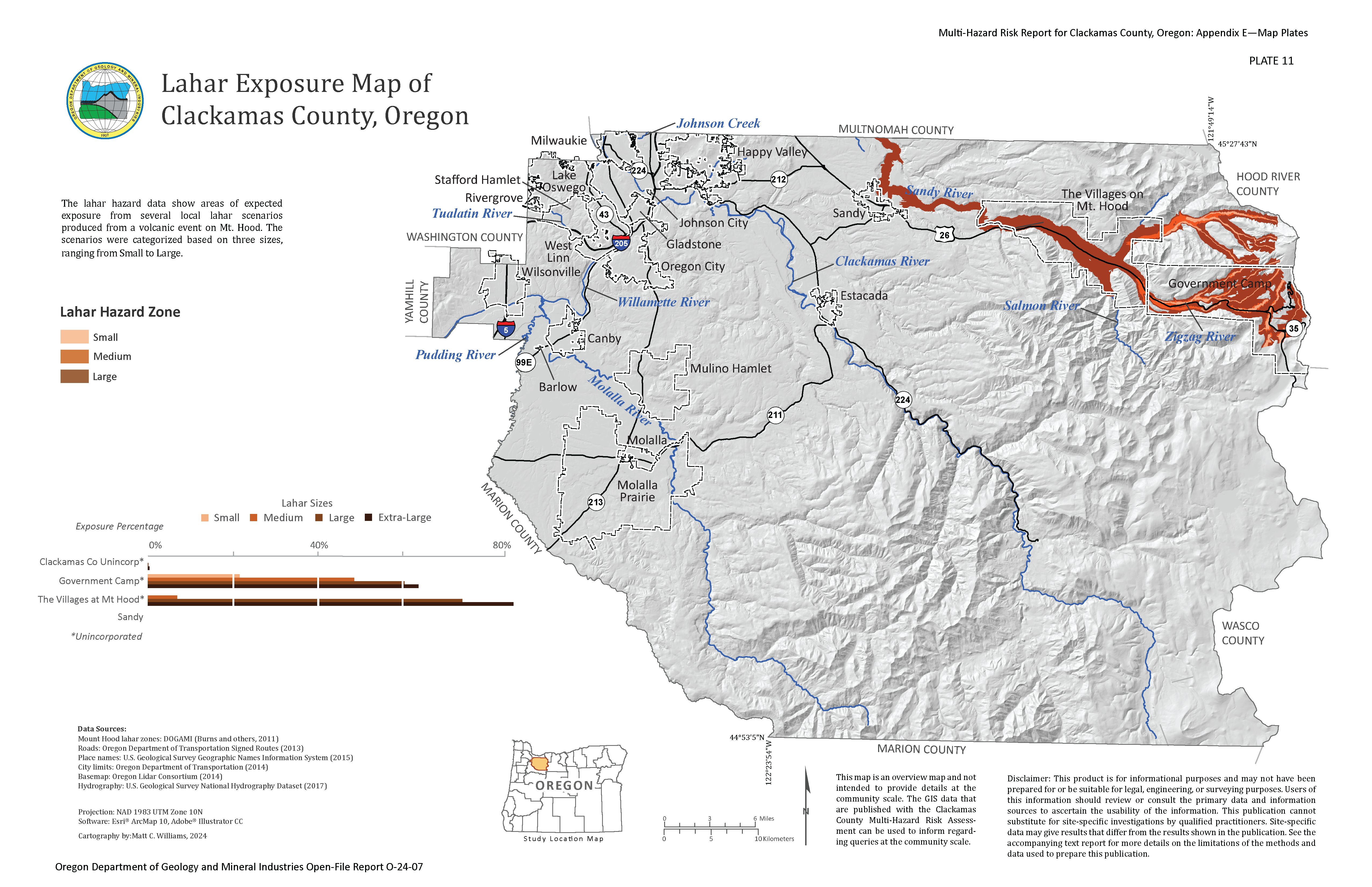 Plate 11 - Lahar Exposure Map of Clackamas County, Oregon