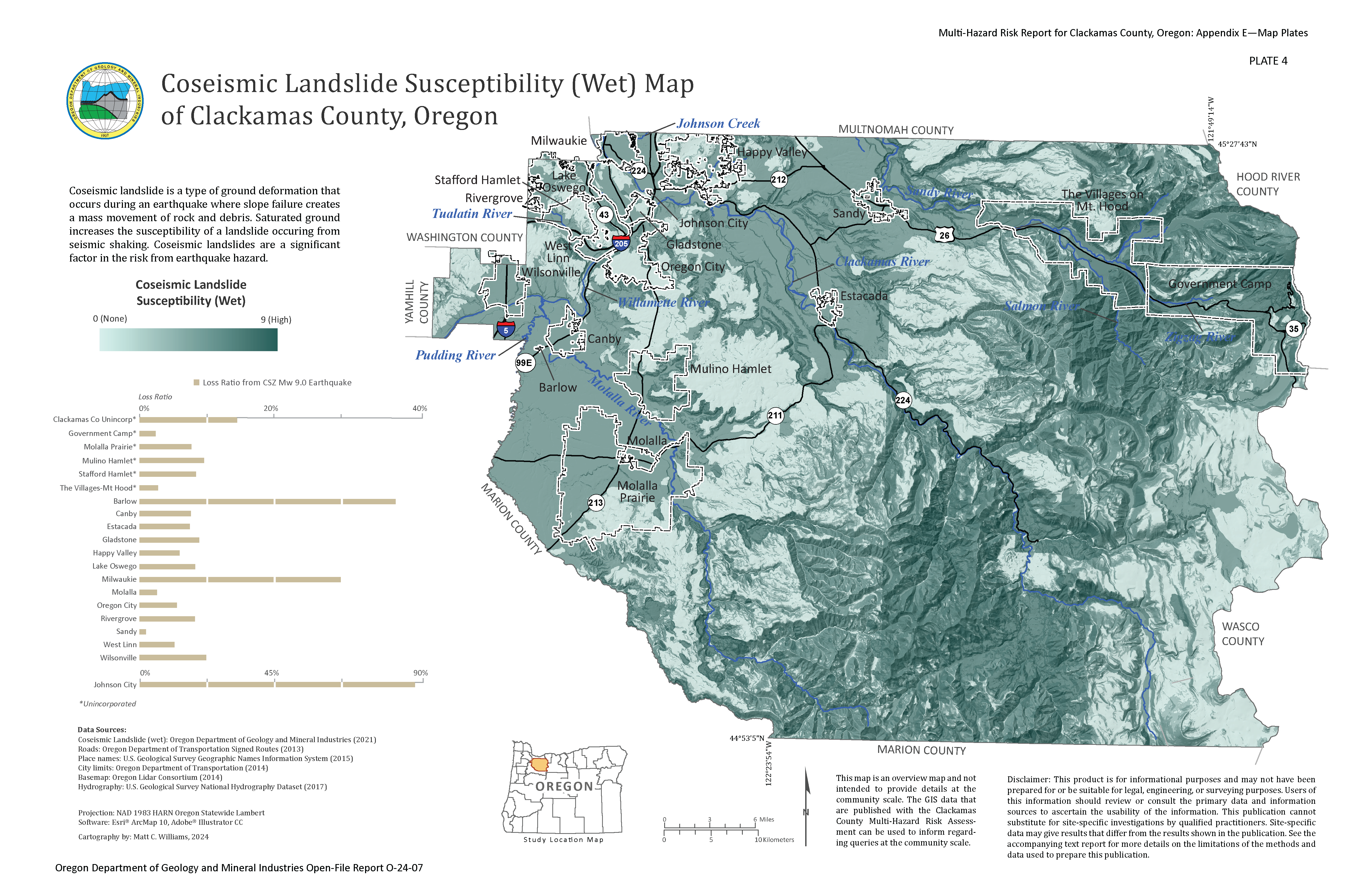 Plate 4 - Coseismic Landslide Susceptibility (Wet) Map of Clackamas County, Oregon