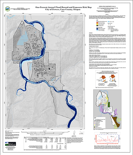 preview image: O-10-11, One-Percent Annual Flood Hazard and Exposure Risk Map, City of Powers, Coos County, Oregon