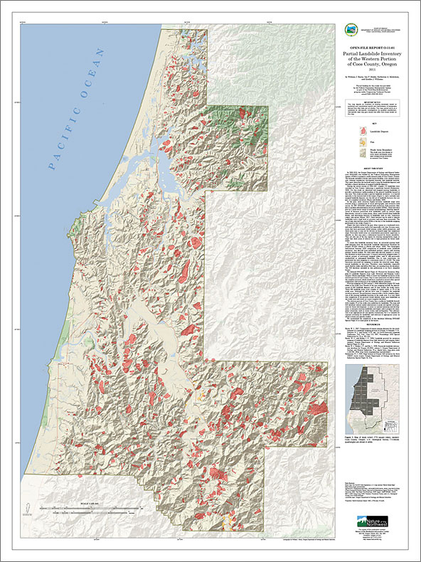 map view of DOGAMI Open-File Report O-11-01: Partial Landslide Inventory of the Western Portion of Coos County, Oregon