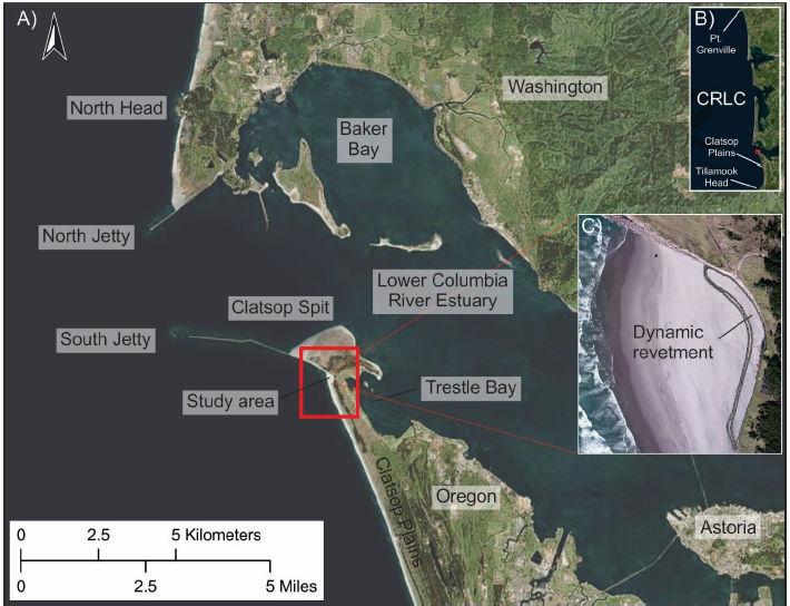 DOGAMI Open-File Report O-16-07, Location map of the lower Columbia River estuary and the dynamic revetment study area.