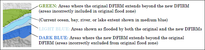 diagram showing colors that indicate extent of 100-year flooding