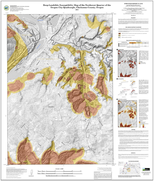 Example deep landslide susceptibility map: northwest quarter of the 7.5 minute USGS Oregon City quadrangle